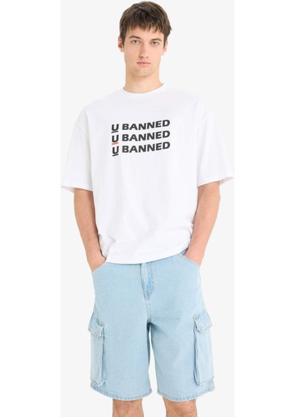 %100 Pamuk Kargo Fit Jean Bermuda Şort