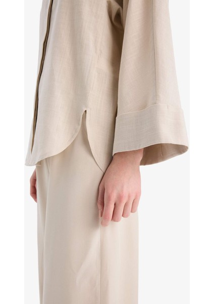 Relax Fit Keten Karışımlı Uzun Kollu Tesettür Gömlek Tunik B9835AX25SP