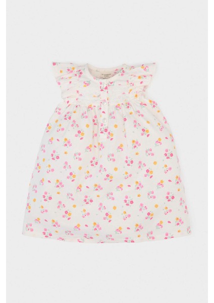 Kız Bebek Çiçekli Kısa Kollu Twill Yazlık Elbise E5811A525SM