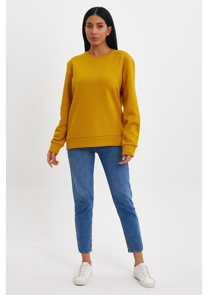 Kadın Bisiklet Yaka Rahat Kalıp 3 Iplik Içi Polarlı Kalın Sweatshirt SPR24SWK36