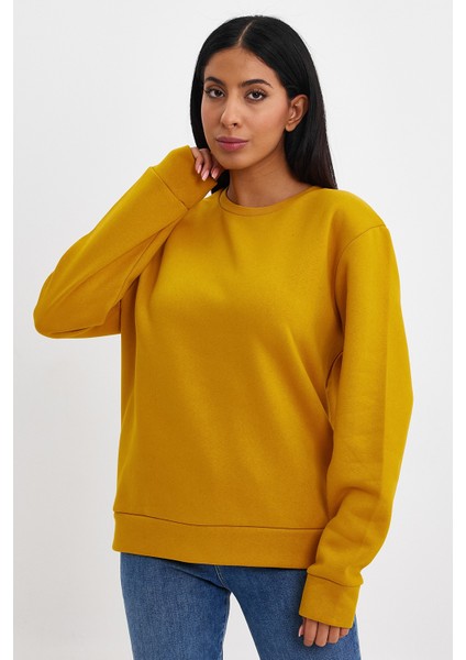 Kadın Bisiklet Yaka Rahat Kalıp 3 Iplik Içi Polarlı Kalın Sweatshirt SPR24SWK36 fiyatları