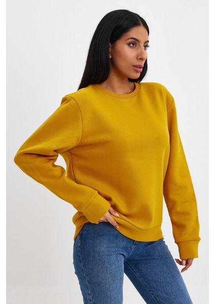 Kadın Bisiklet Yaka Rahat Kalıp 3 Iplik Içi Polarlı Kalın Sweatshirt SPR24SWK36 fırsatları