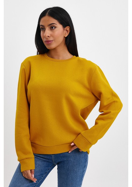 Kadın Bisiklet Yaka Rahat Kalıp 3 Iplik Içi Polarlı Kalın Sweatshirt SPR24SWK36 indirimleri