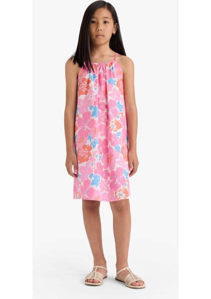 Kız Çocuk Desenli Viskon Askılı Yazlık Elbise E7367A825SM