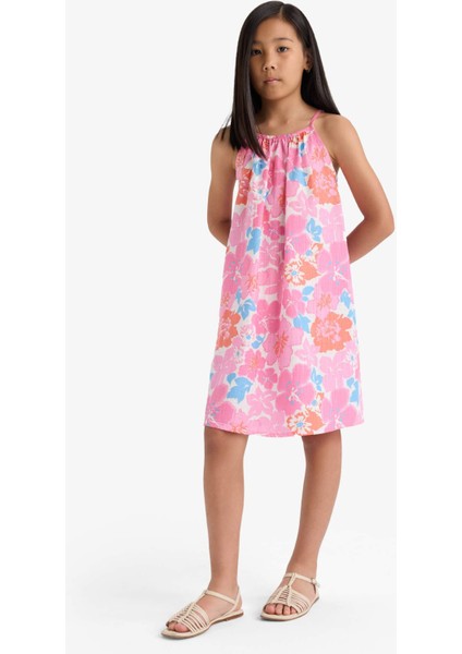 Kız Çocuk Desenli Viskon Askılı Yazlık Elbise E7367A825SM