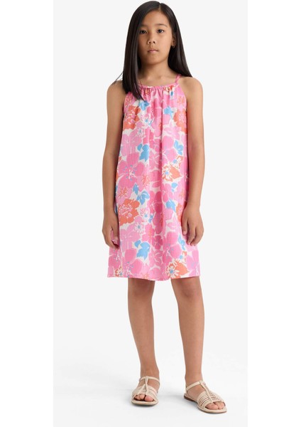 Kız Çocuk Desenli Viskon Askılı Yazlık Elbise E7367A825SM