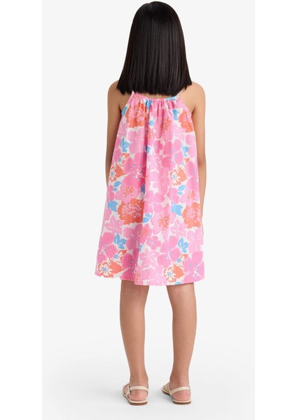 Kız Çocuk Desenli Viskon Askılı Yazlık Elbise E7367A825SM