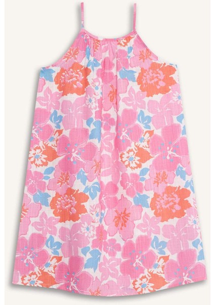 Kız Çocuk Desenli Viskon Askılı Yazlık Elbise E7367A825SM