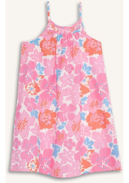 Kız Çocuk Desenli Viskon Askılı Yazlık Elbise E7367A825SM