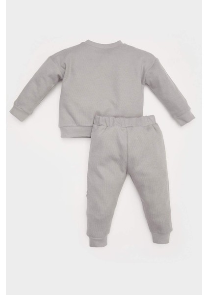 Erkek Bebek 2'li Takım Selanik Kumaş Etiket Baskılı Sweatshirt Eşofman Altı D4647A525SP