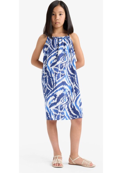 Kız Çocuk Desenli Viskon Askılı Yazlık Elbise E7367A825SM