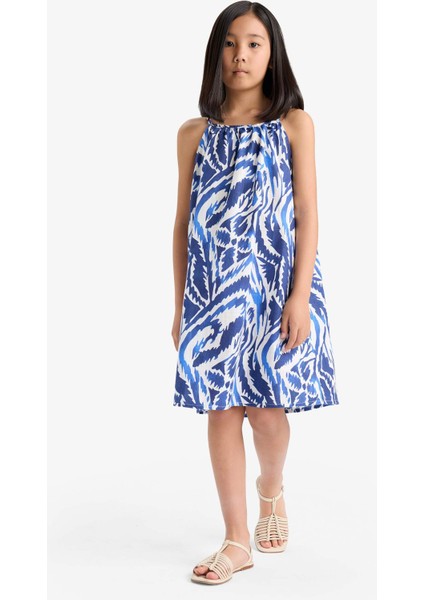 Kız Çocuk Desenli Viskon Askılı Yazlık Elbise E7367A825SM