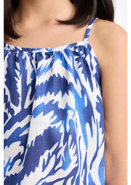 Kız Çocuk Desenli Viskon Askılı Yazlık Elbise E7367A825SM