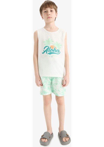 Erkek Çocuk 2'li Takım Baskılı Atlet Deniz Şortu E7591A825HS