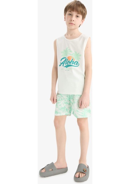 Erkek Çocuk 2'li Takım Baskılı Atlet Deniz Şortu E7591A825HS
