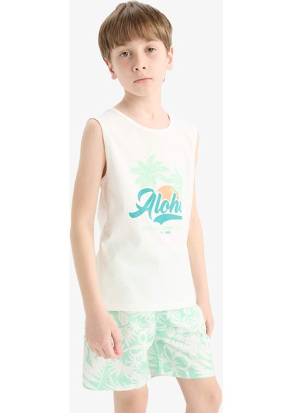 Erkek Çocuk 2'li Takım Baskılı Atlet Deniz Şortu E7591A825HS