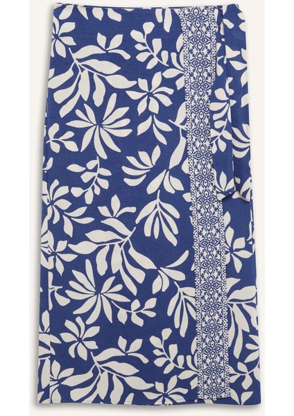 Regular Fit Çiçek Desenli Keten Karışımlı Midi Etek E7337AX25SM