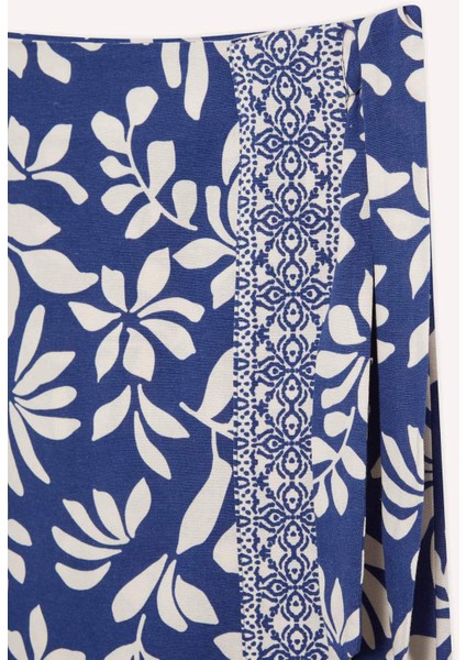 Regular Fit Çiçek Desenli Keten Karışımlı Midi Etek E7337AX25SM