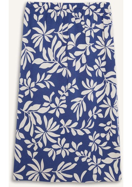 Regular Fit Çiçek Desenli Keten Karışımlı Midi Etek E7337AX25SM