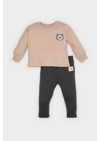 Erkek Bebek 2'li Takım Baskılı Sweatshirt Beli Lastikli Alt D2937A525SP