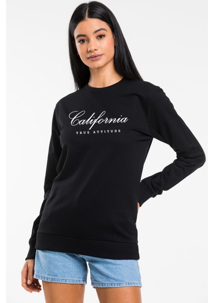 Kadın Bisiklet Yaka Regular Kalıp Ince Californıa Baskılı Sweatshırt SPR24SWK125