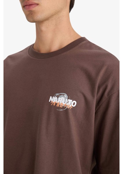 %100 Pamuk Naruto Boxy Fit Rahat Kesim Bisiklet Yaka Sırt Baskılı Kısa Kollu Tişört E7358AX25AU