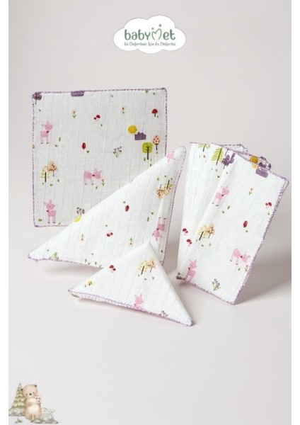 %100 Pamuk Müslin Bebek Ağız Mendili 6’lı 25x25 cm Ceylan Desenli – Yumuşak&Nefes Alabilir