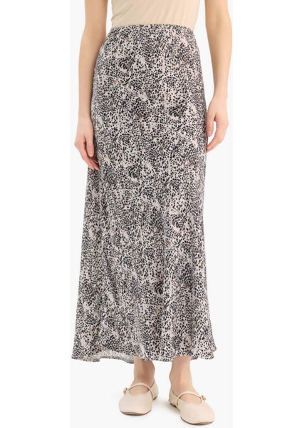 A Kesim Leopar Desenli Normal Bel Midi Saten Etek E7486AX25SP