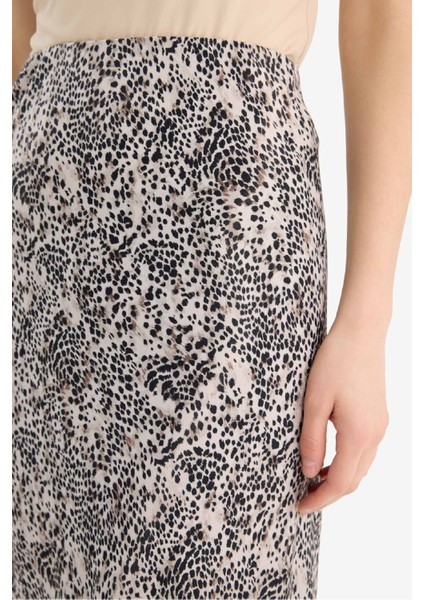 A Kesim Leopar Desenli Normal Bel Midi Saten Etek E7486AX25SP