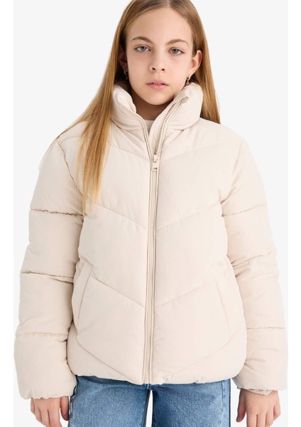 Kız Çocuk Su Geçirmez Polar Astarlı Fermuarlı Şişme Mont