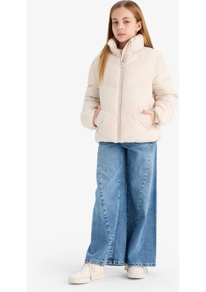 Kız Çocuk Su Geçirmez Polar Astarlı Fermuarlı Şişme Mont