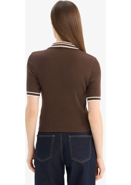 Regular Fit Düğmeli Polo Yaka Kısa Kollu Triko Kazak D4233AX25SP
