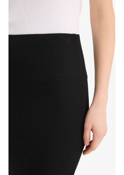 Yüksek Bel Fitilli Kaşkorse Basic Düz Maxi Siyah Kalem Etek C4497AX25SP