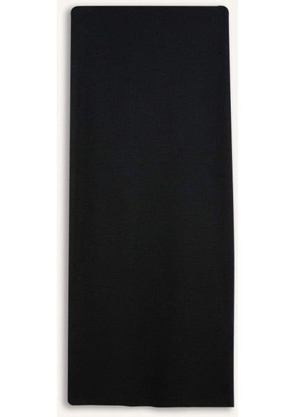 Yüksek Bel Fitilli Kaşkorse Basic Düz Maxi Siyah Kalem Etek C4497AX25SP