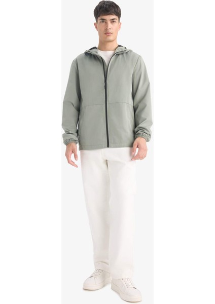 Su İtici Slim Fit Dar Kesim File Astarlı Kapüşonlu Fermuarlı Mevsimlik Baharlık Yağmurluk Mont C5821AX25AU