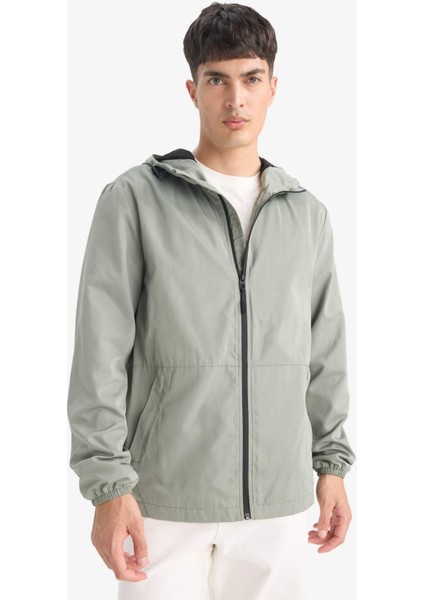 Su İtici Slim Fit Dar Kesim File Astarlı Kapüşonlu Fermuarlı Mevsimlik Baharlık Yağmurluk Mont C5821AX25AU