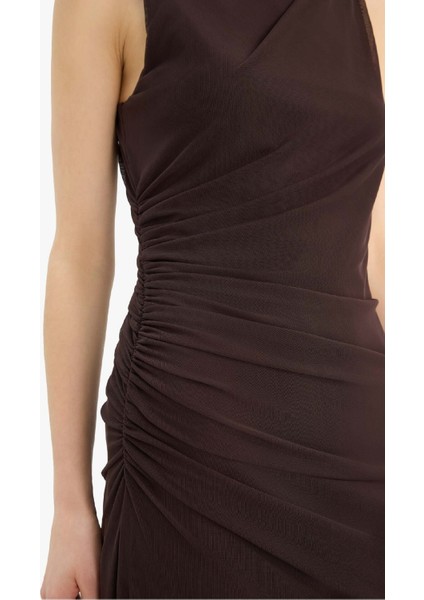 Bodycon Vücudu Saran Yarım Balıkçı Yaka Basic Düz Tül Kolsuz Maxi Abiye Elbise C3519AX25SP