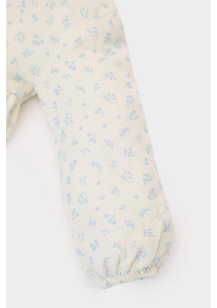 Kız Bebek 2'li Takım Çiçekli Müslin Uzun Kollu Bluz Beli Lastikli Geniş Bol Paça Pantolon E5708A525SP