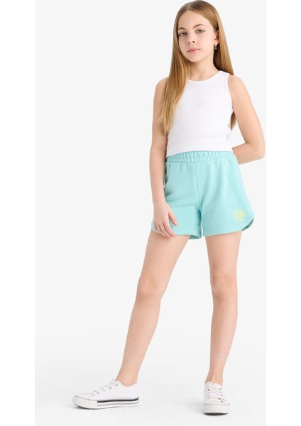 Kız Çocuk Beli Lastikli Baskılı Şort