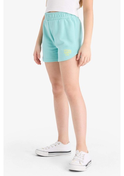 Kız Çocuk Beli Lastikli Baskılı Şort