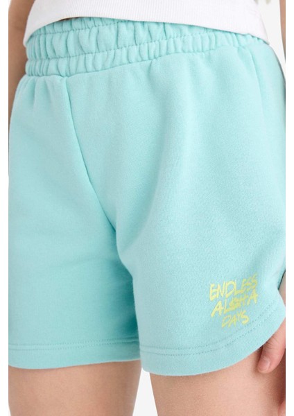 Kız Çocuk Beli Lastikli Baskılı Şort