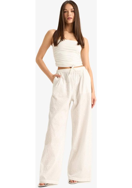 Wide Leg Çift Cepli Beli Lastikli Standart Boy Brode Pantolon E6393AX25SM