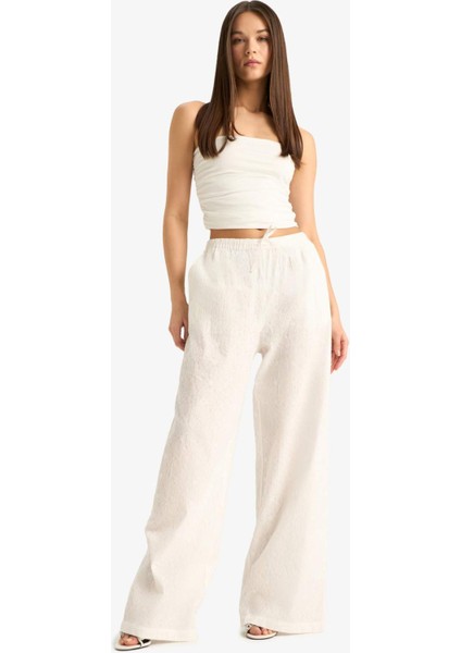 Wide Leg Çift Cepli Beli Lastikli Standart Boy Brode Pantolon E6393AX25SM