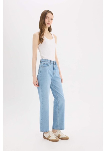 Straight Fit Yüksek Bel Bilek Boy Jean Yıkamalı Pantolon E3191AX25SP