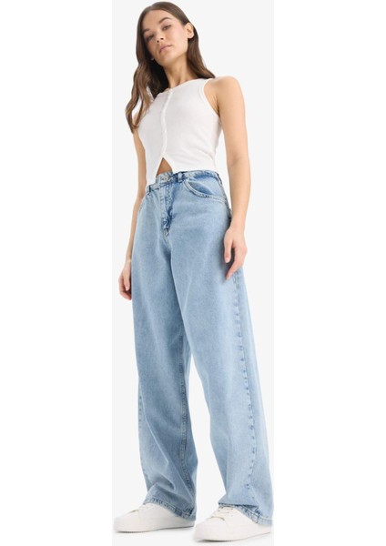 Baggy Fit Yüksek Bel Uzun Jean Yıkamalı Pantolon E3187AX25SP