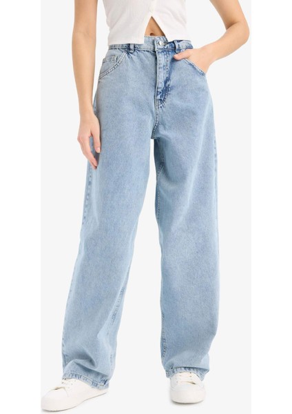 Baggy Fit Yüksek Bel Uzun Jean Yıkamalı Pantolon E3187AX25SP