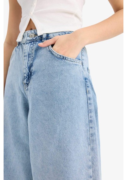 Baggy Fit Yüksek Bel Uzun Jean Yıkamalı Pantolon E3187AX25SP