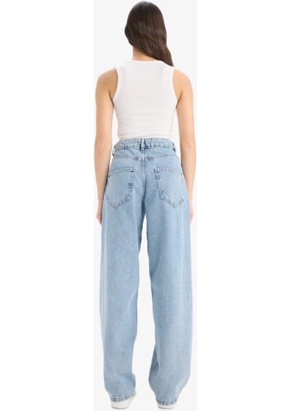 Baggy Fit Yüksek Bel Uzun Jean Yıkamalı Pantolon E3187AX25SP