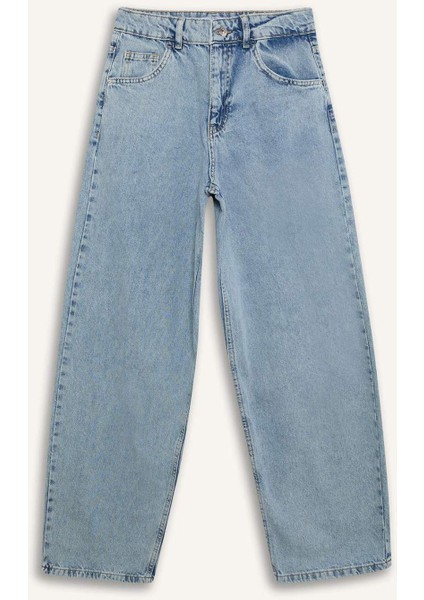 Baggy Fit Yüksek Bel Uzun Jean Yıkamalı Pantolon E3187AX25SP