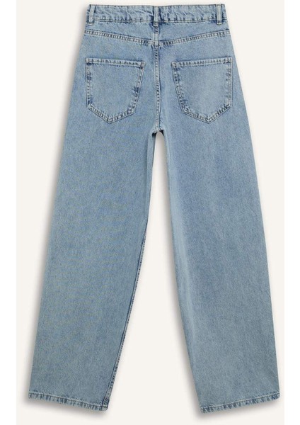Baggy Fit Yüksek Bel Uzun Jean Yıkamalı Pantolon E3187AX25SP